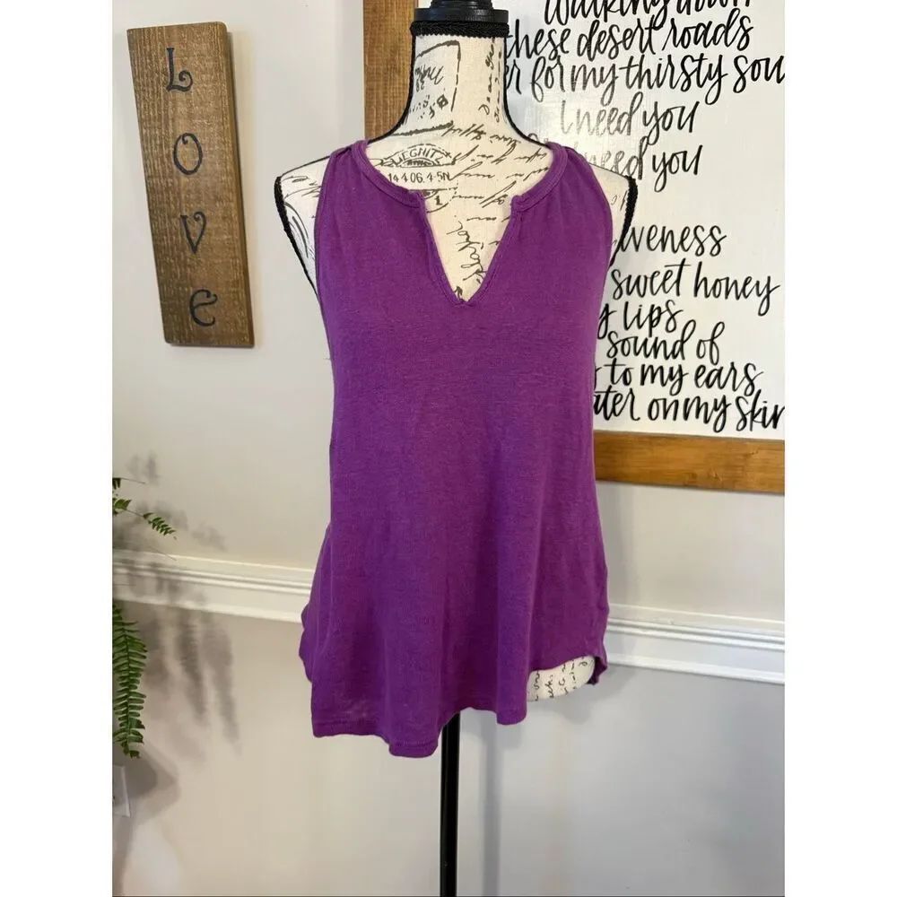 Athleta Women's Split Neck Racerback Linen Sleeveless Tank Top Purple Small